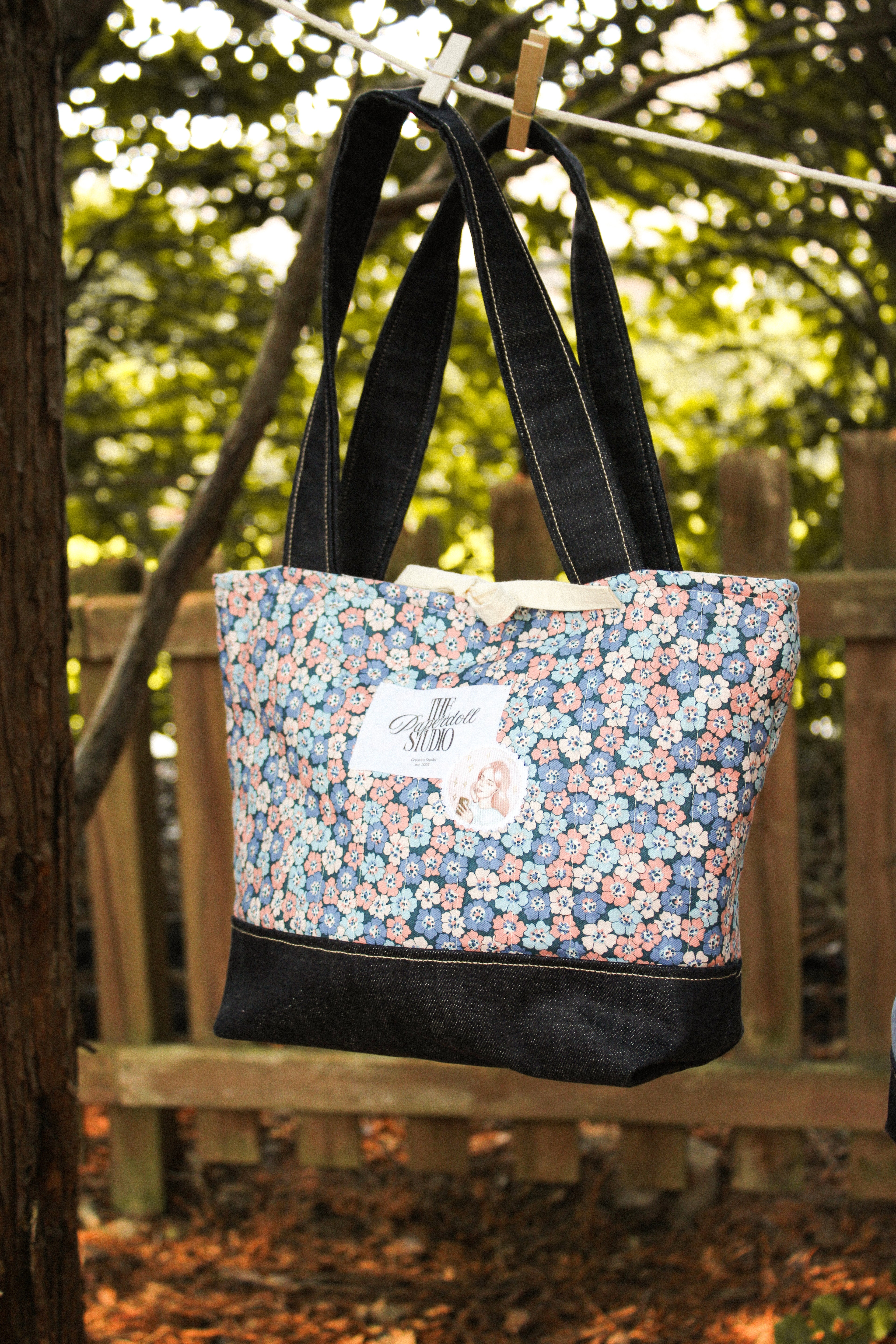 Daisy Blue and Pink Tote Bag