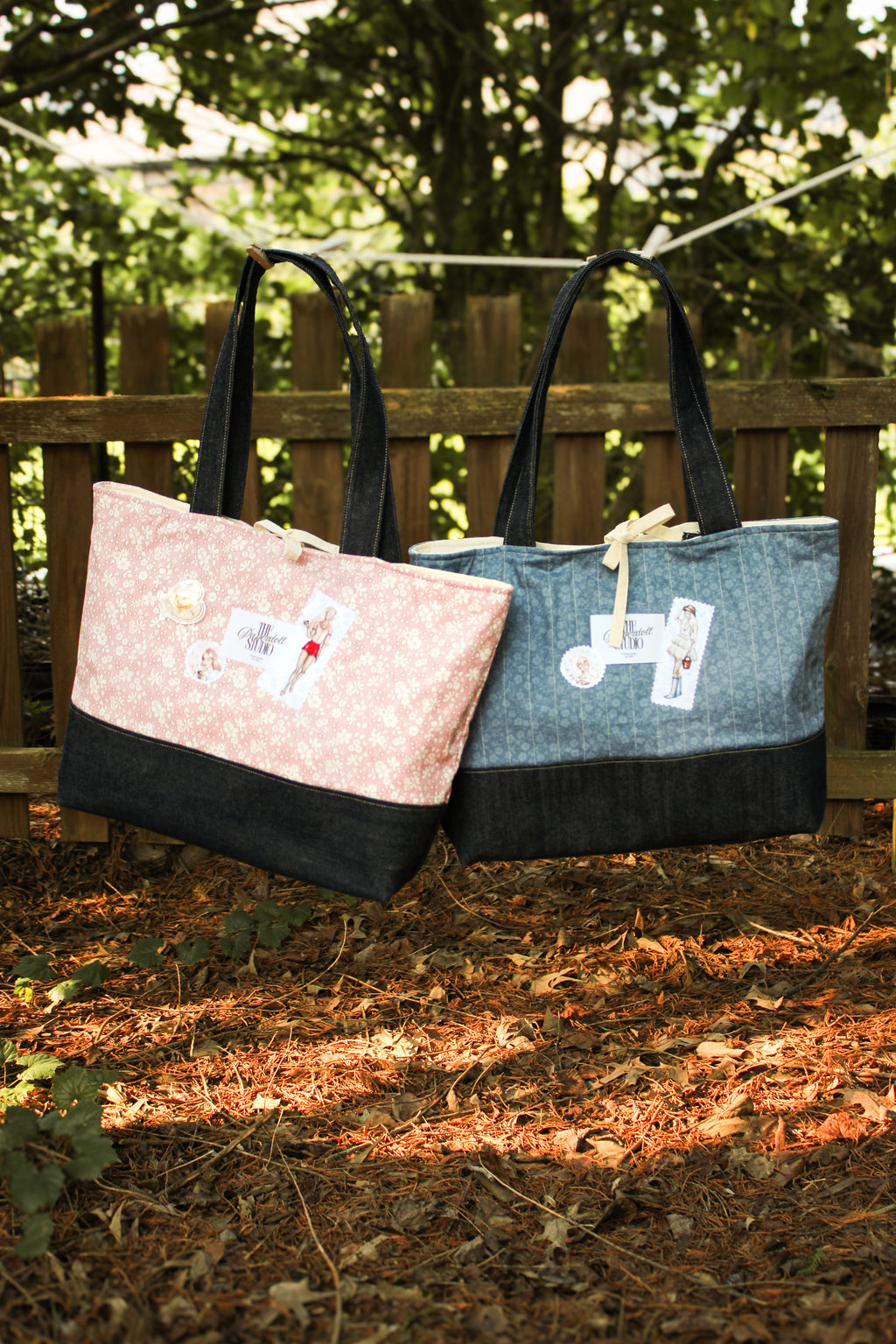 Pink Flowers & Denim, Big Tote Bag