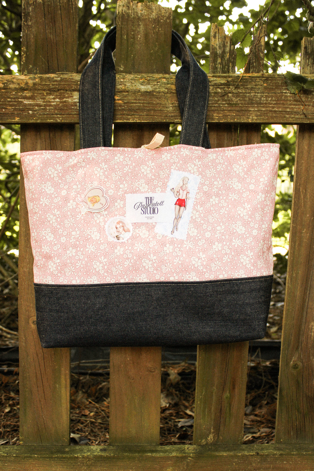 Pink Flowers & Denim, Big Tote Bag