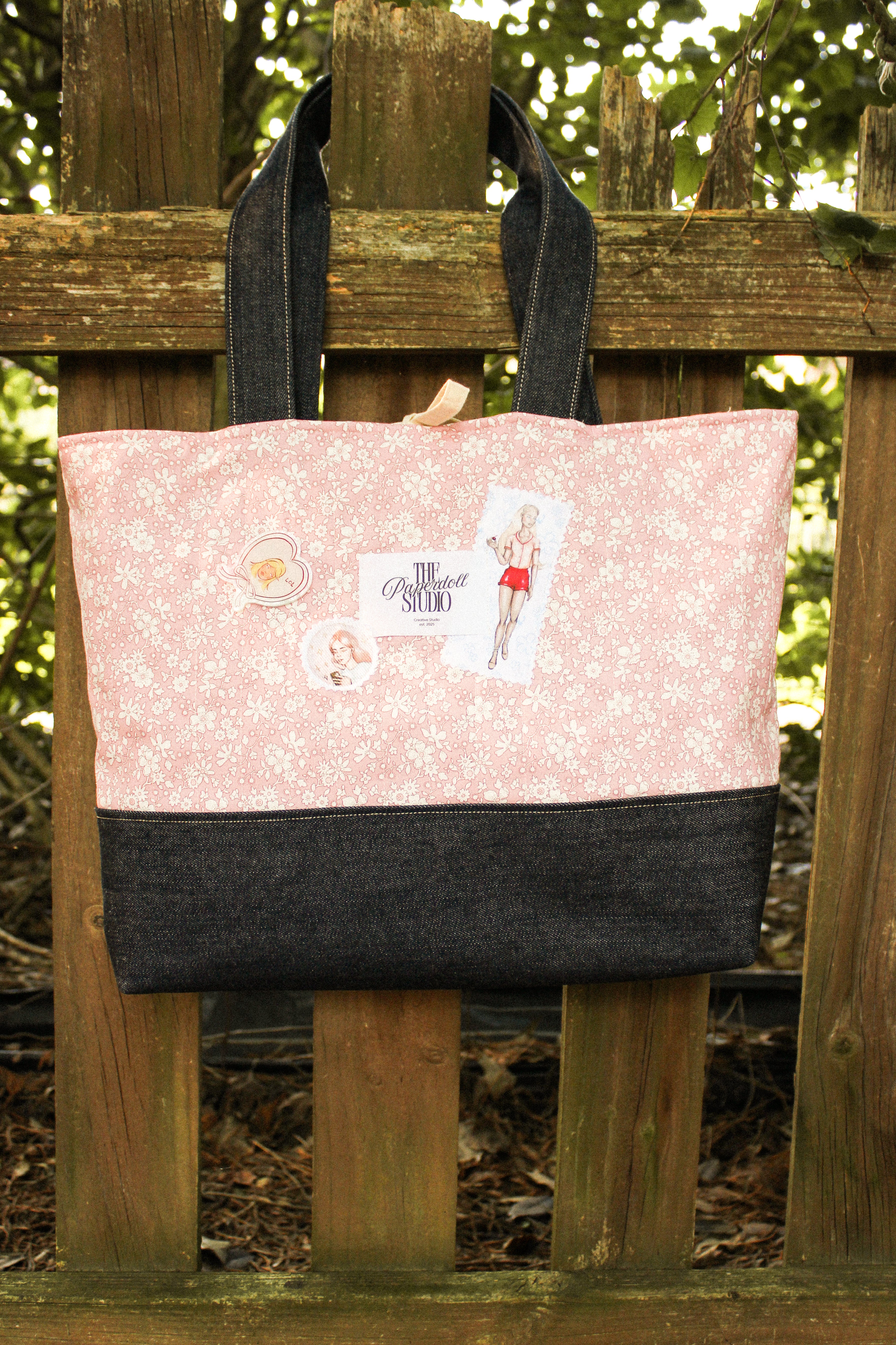 Pink Flowers & Denim, Big Tote Bag