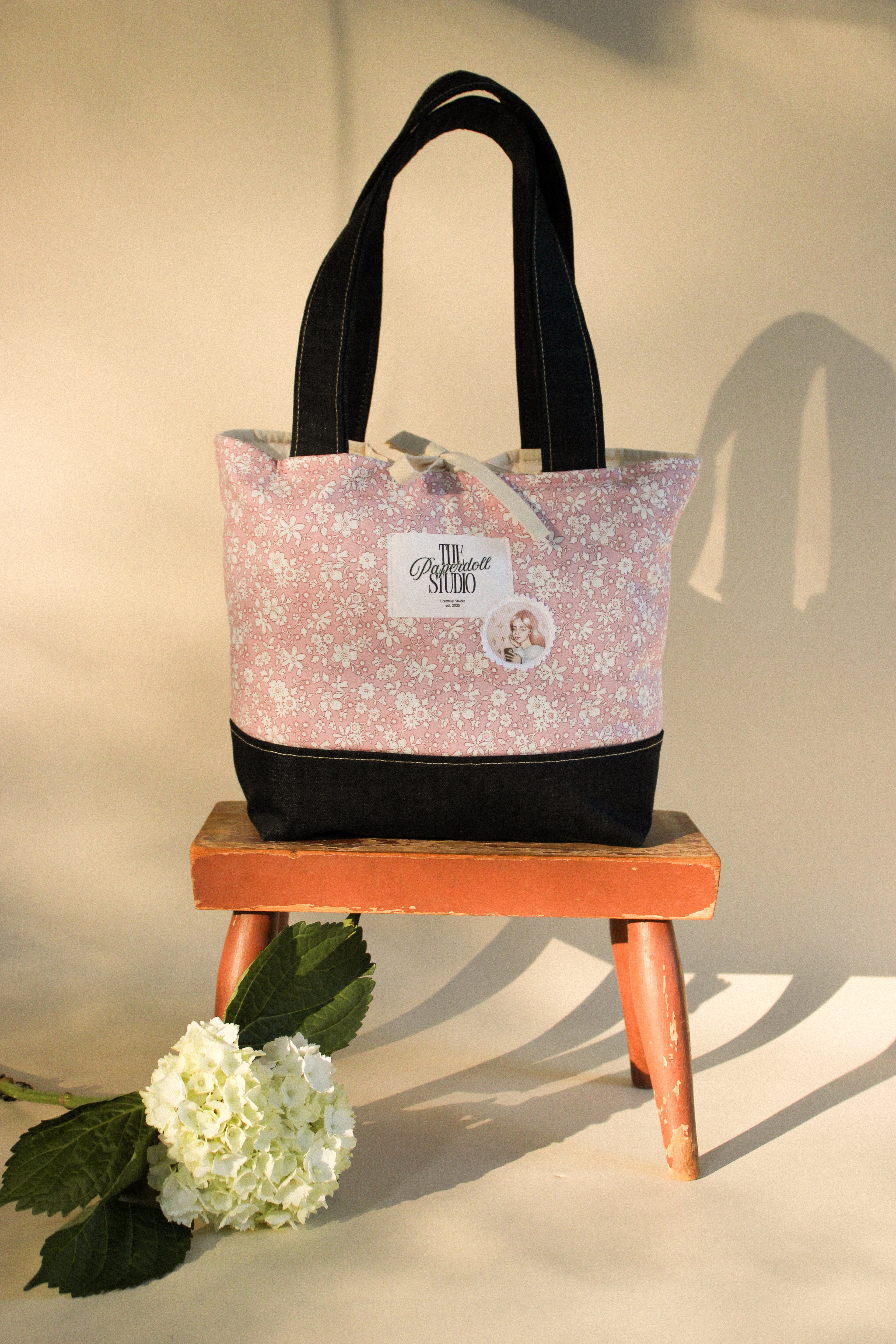 Pink Denim Tote Bag.