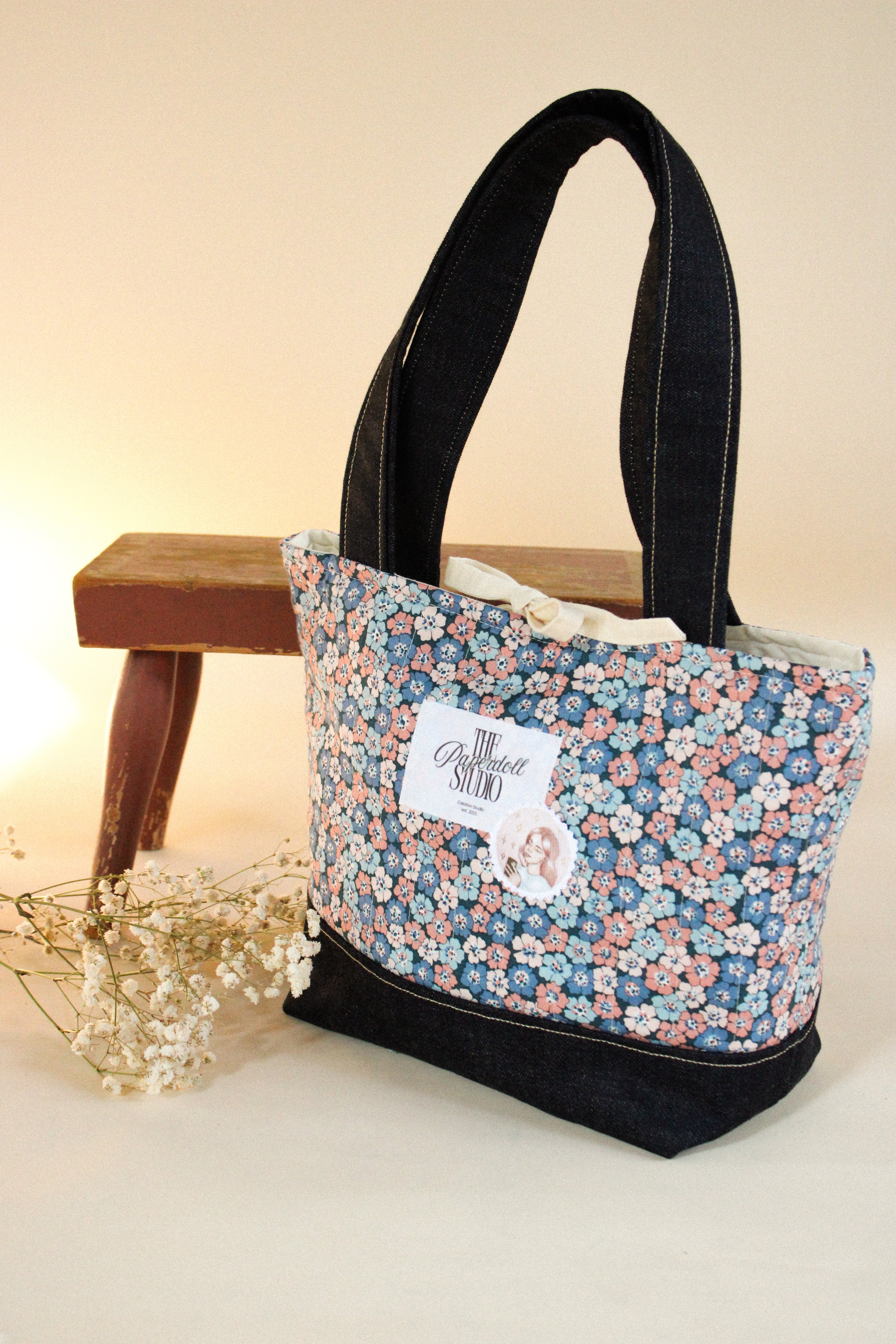 Daisy Blue and Pink Tote Bag