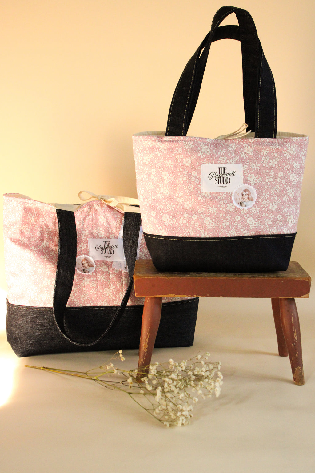 Pink Flowers & Denim, Big Tote Bag