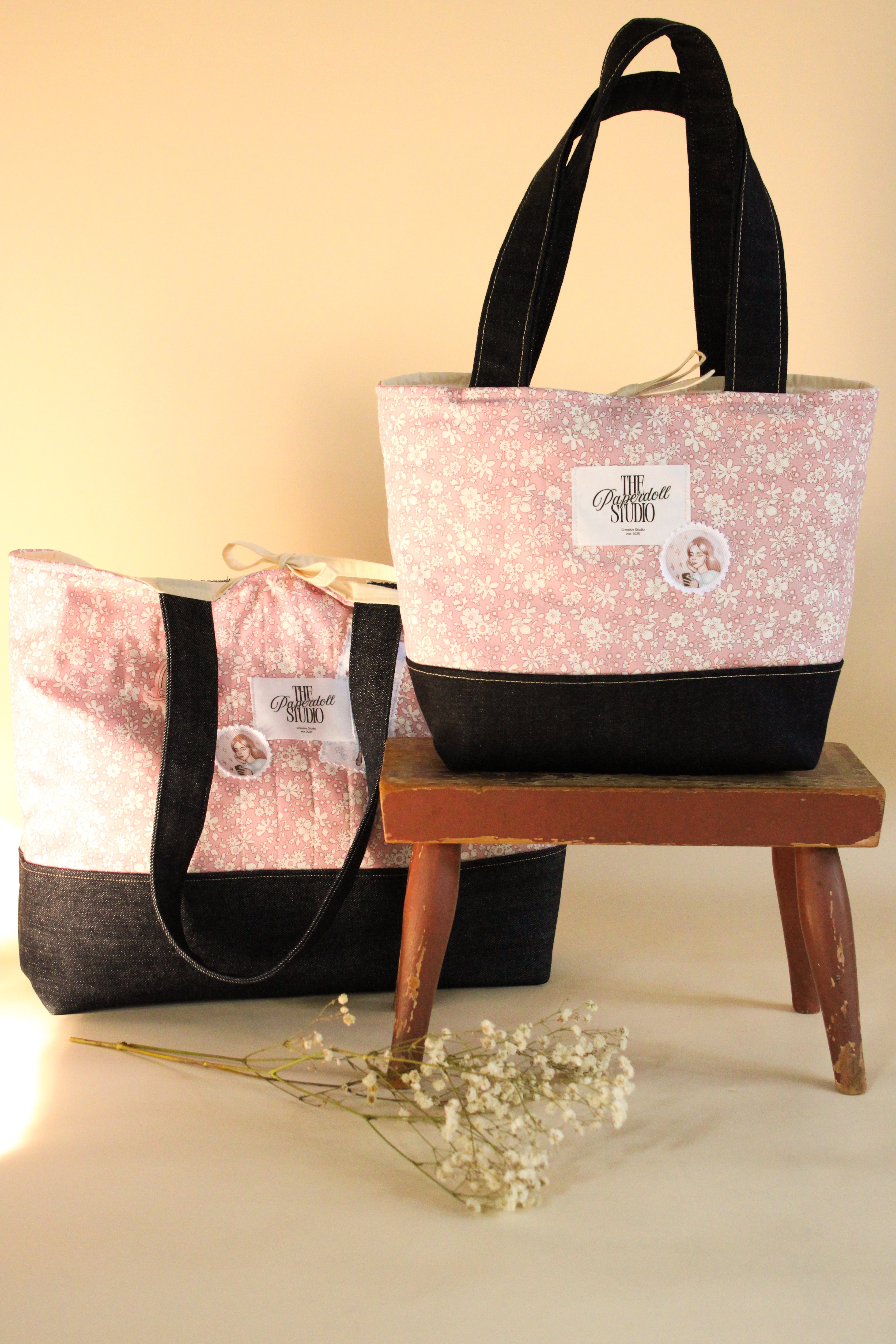Pink Flowers & Denim, Big Tote Bag