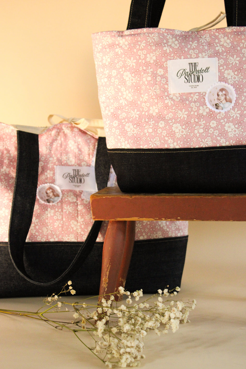 Pink Denim Tote Bag.