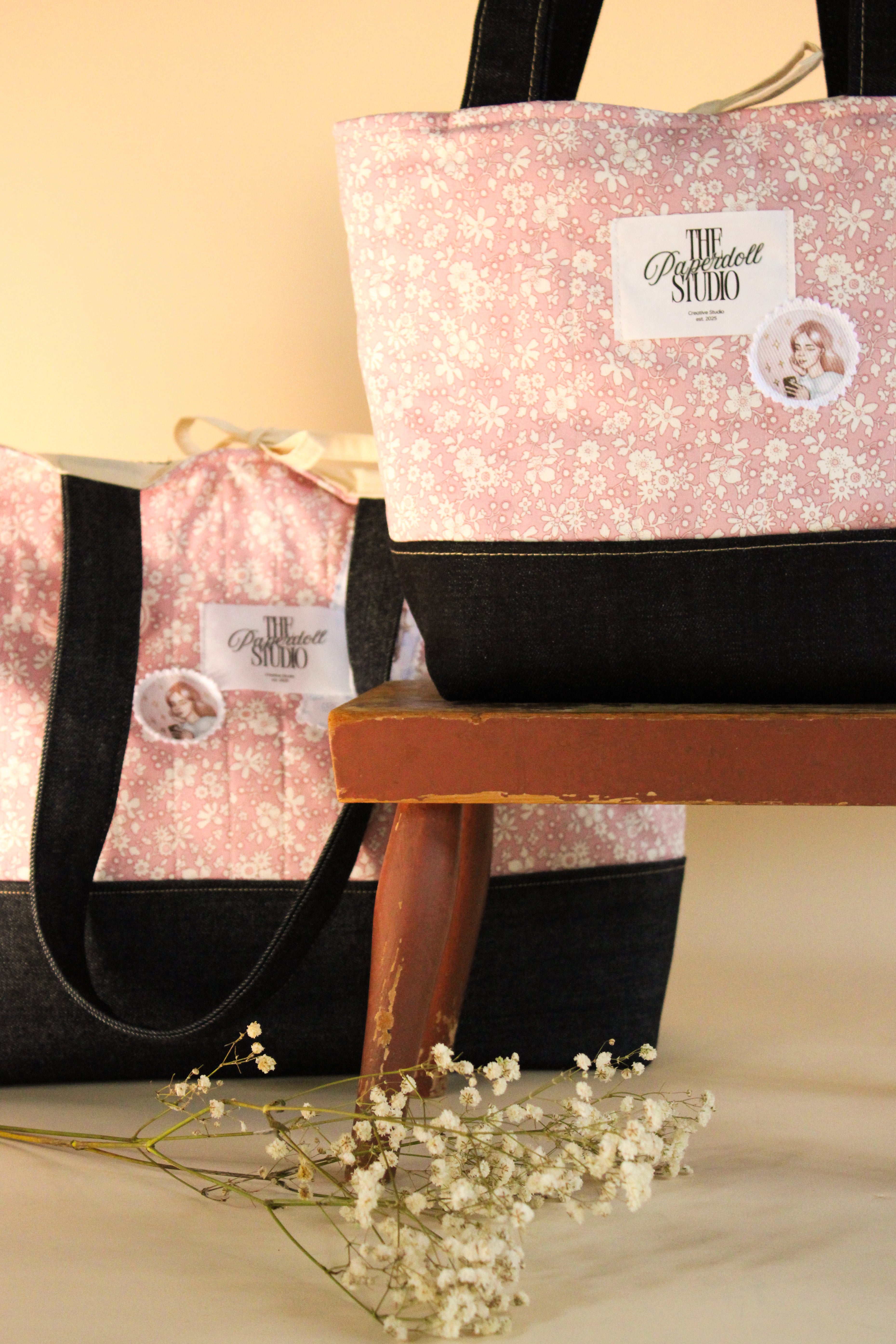 Pink Denim Tote Bag.