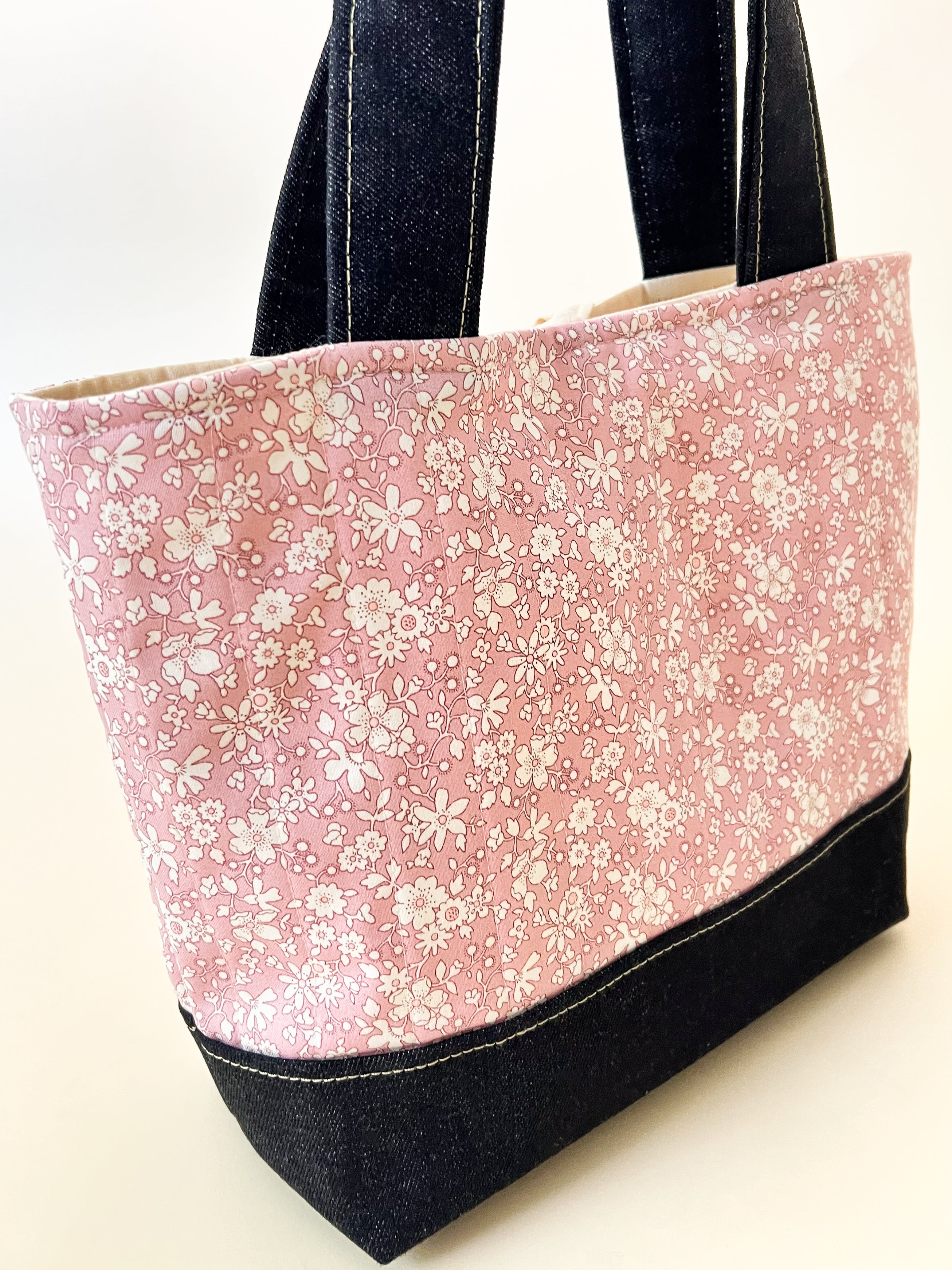Pink Flowers & Denim Tote Bag.
