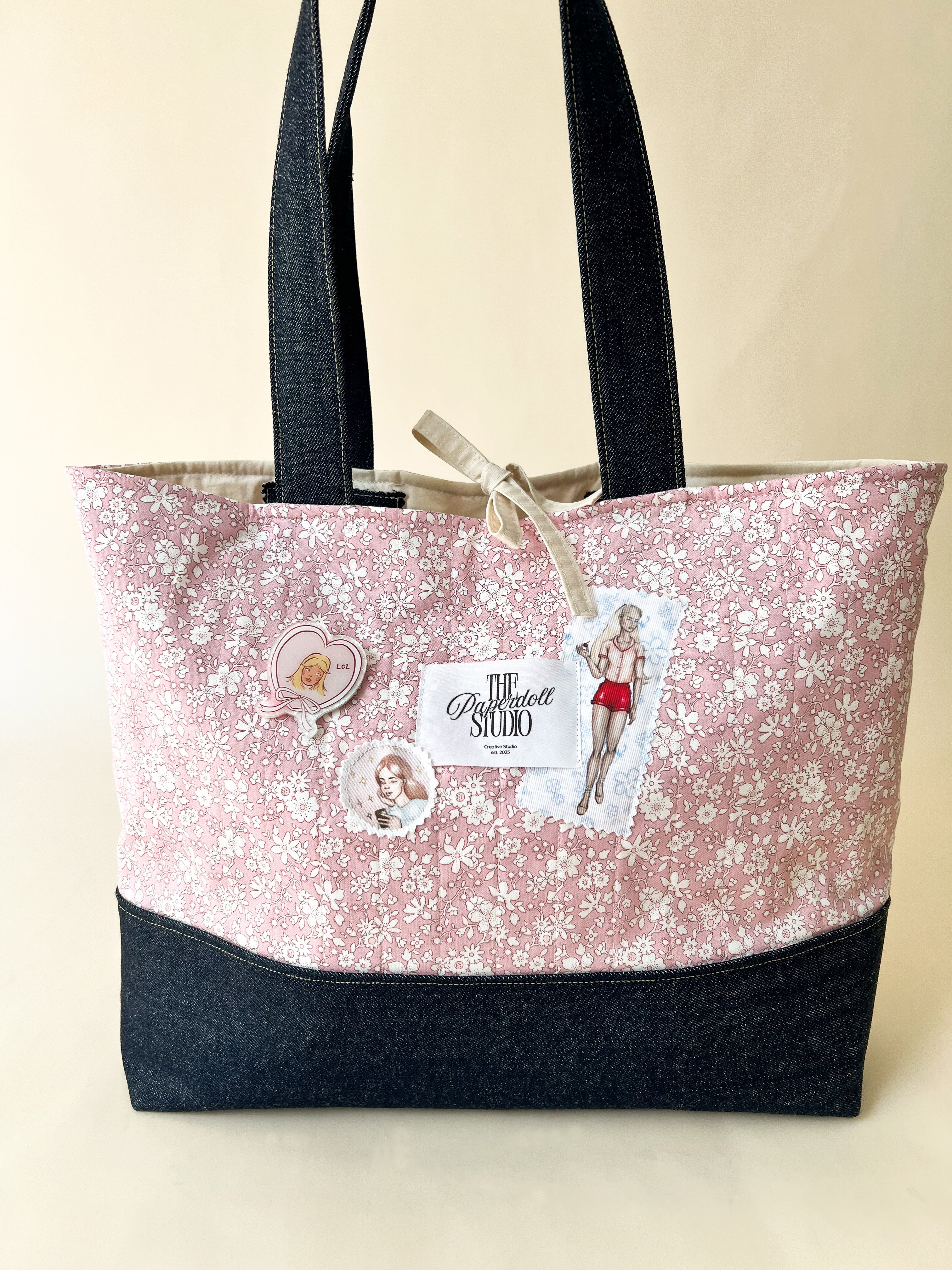 Pink Flowers & Denim, Big Tote Bag