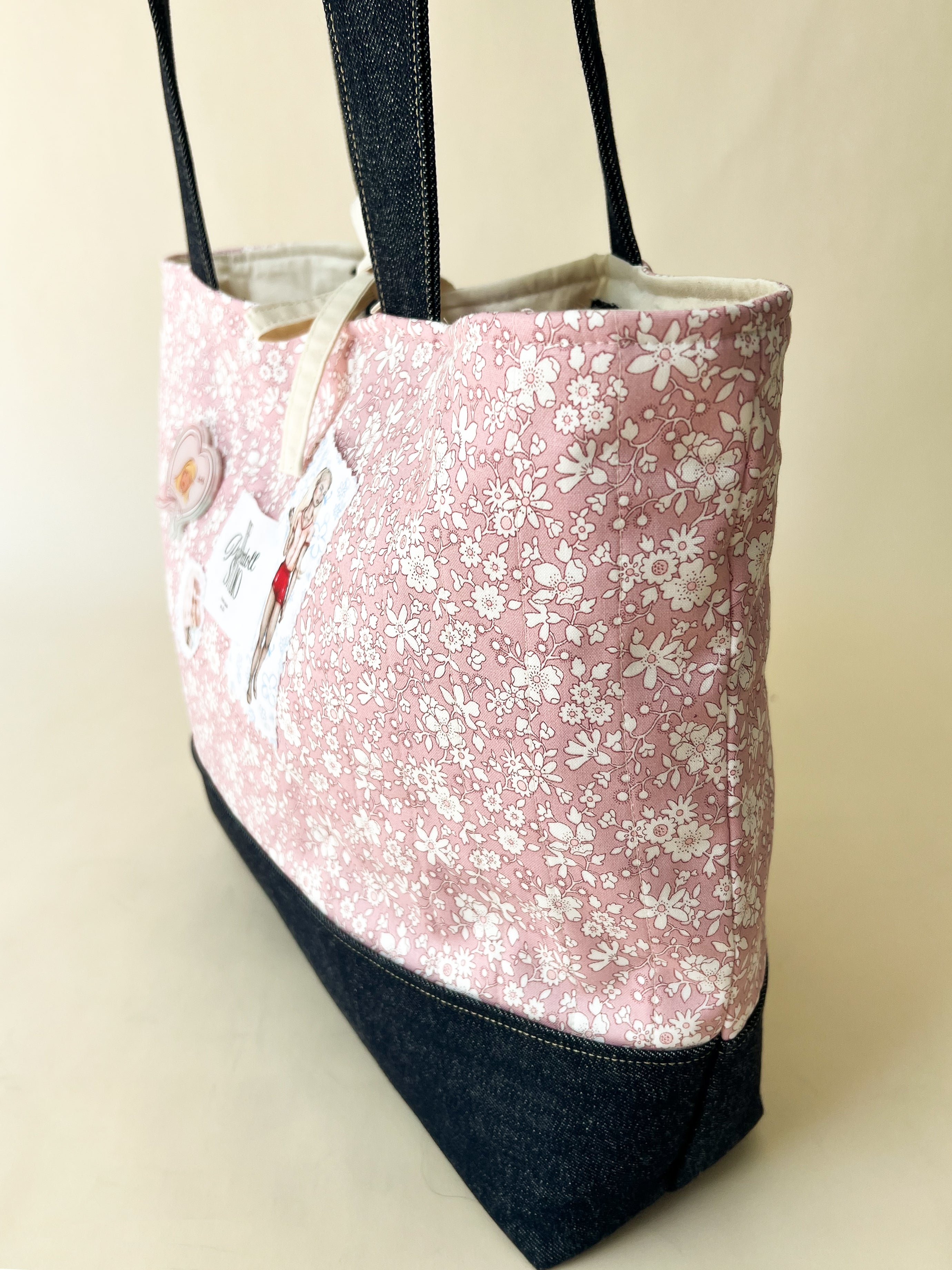 Pink Flowers & Denim, Big Tote Bag