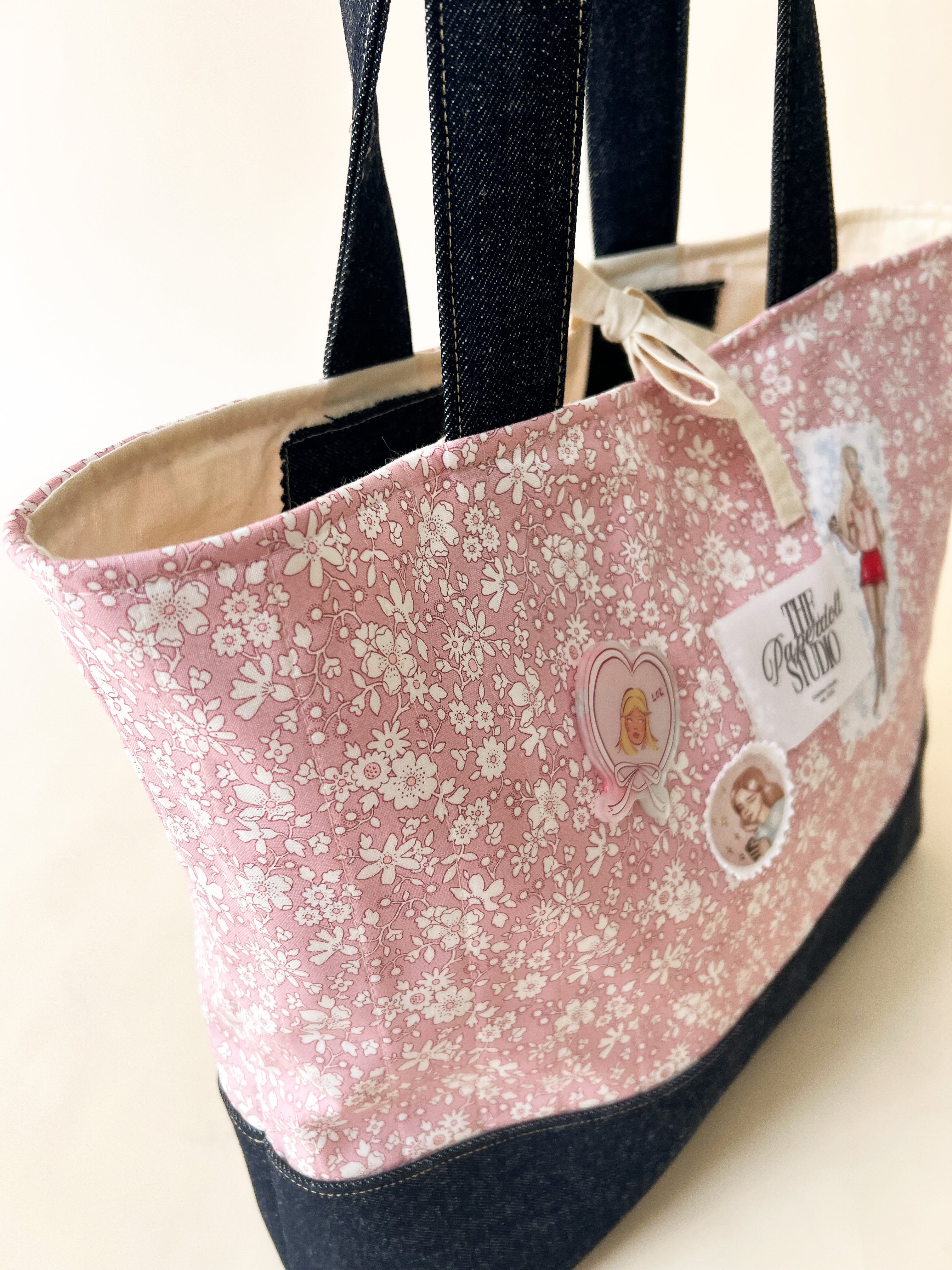 Pink Flowers & Denim, Big Tote Bag