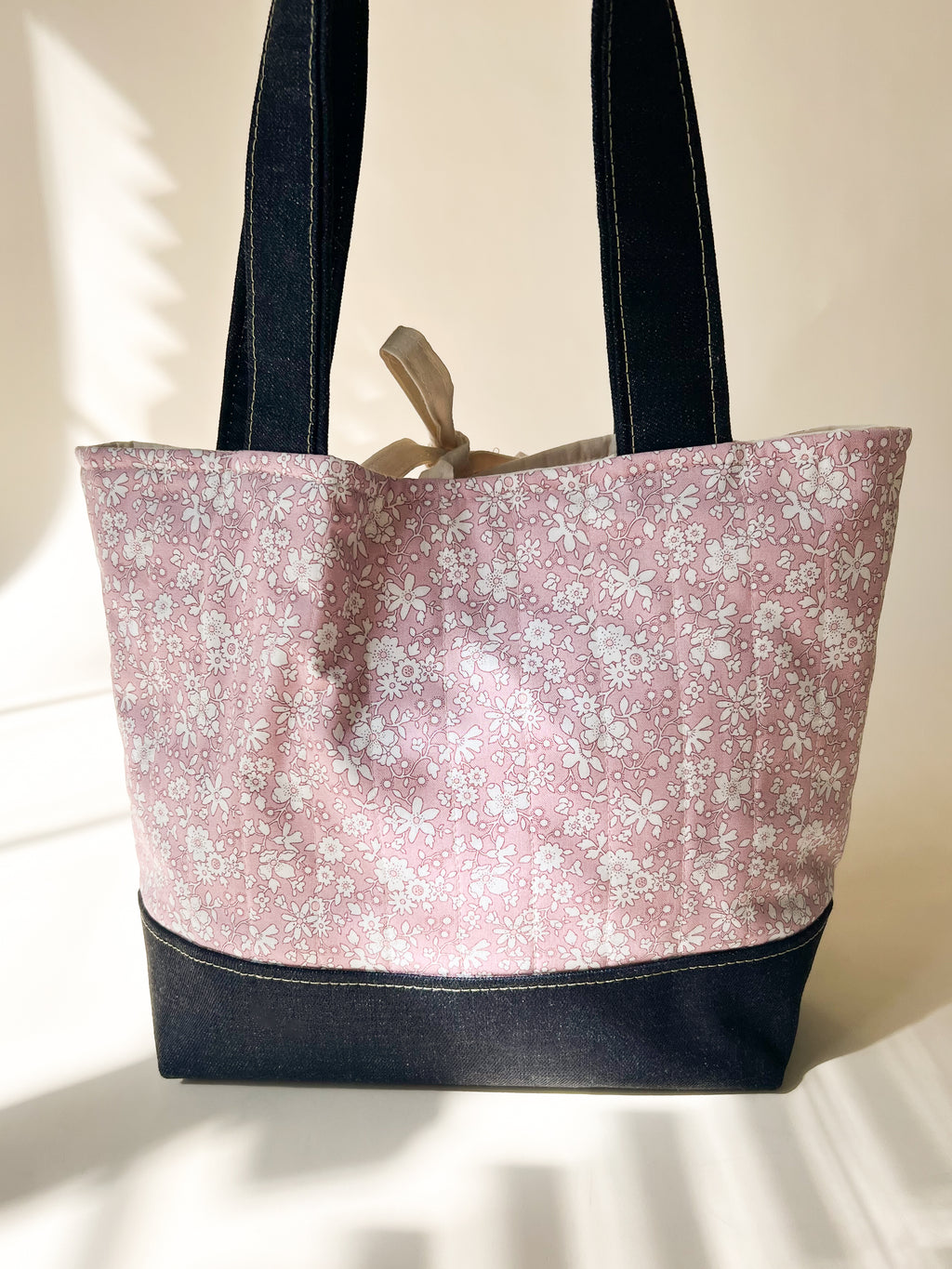 Pink Flowers & Denim Tote Bag.