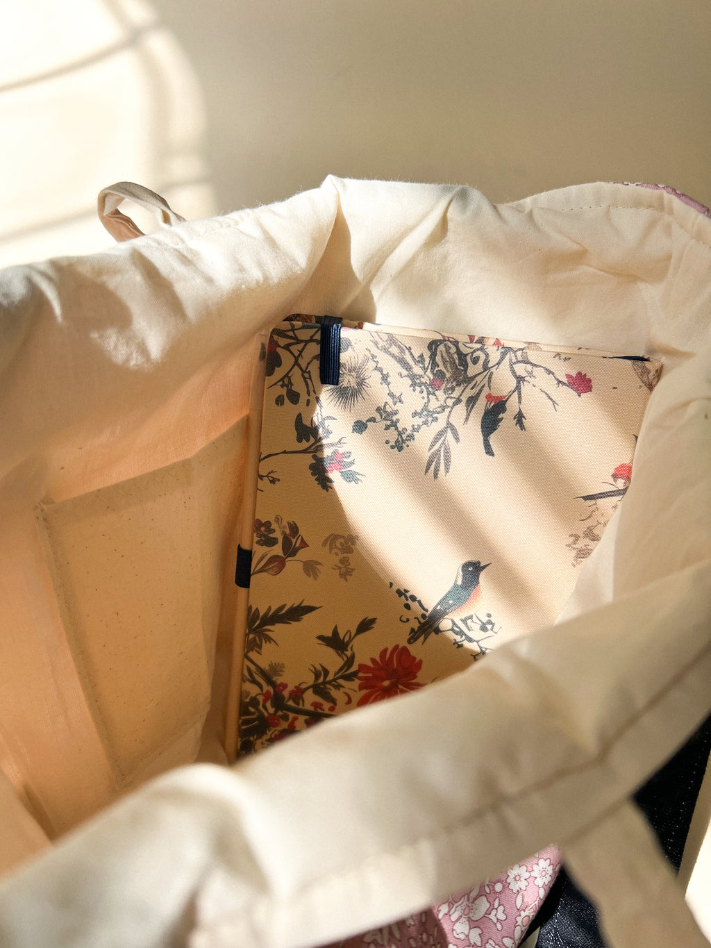 Pink Flowers & Denim Tote Bag.