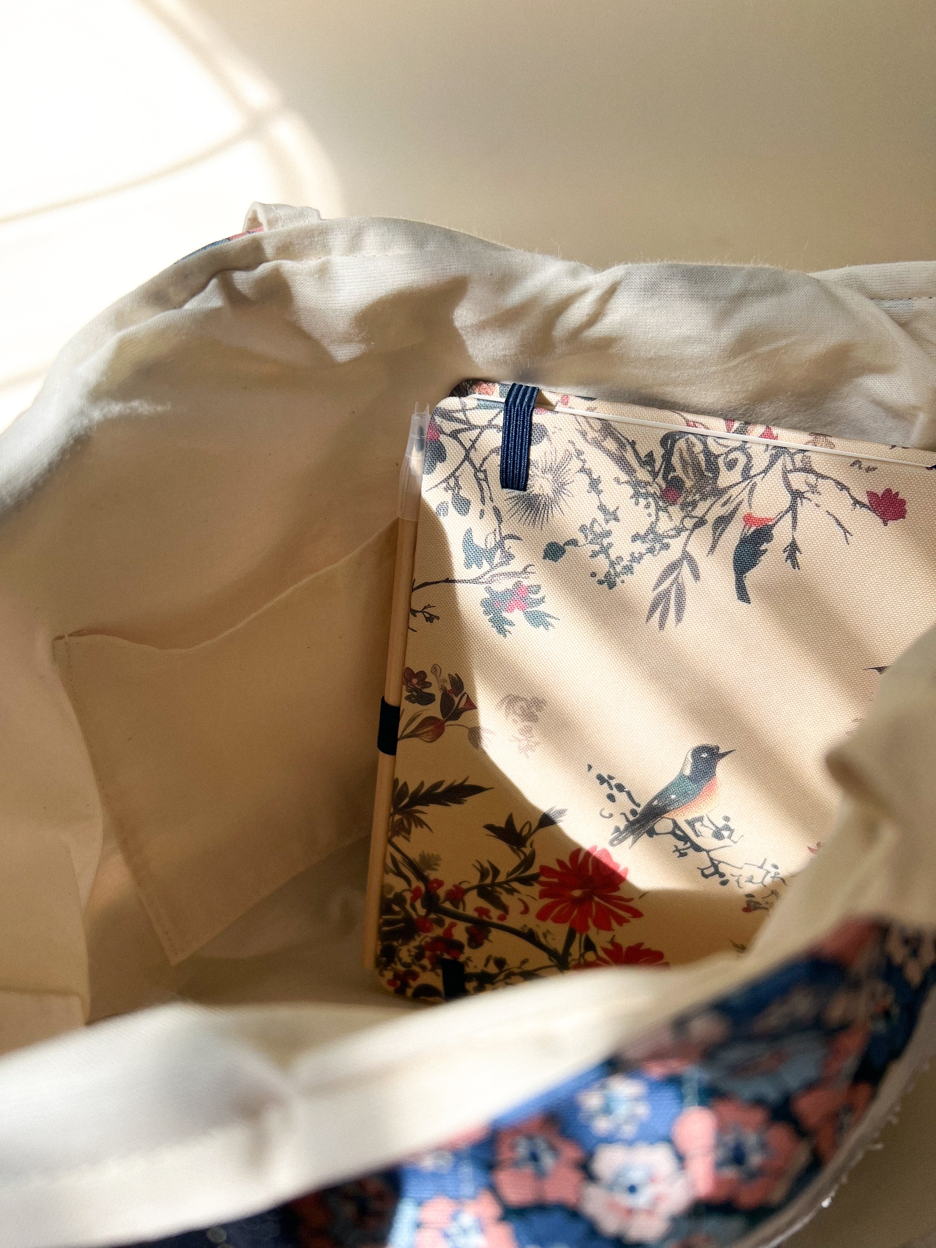 Pink Blue Flowers & Denim Tote Bag